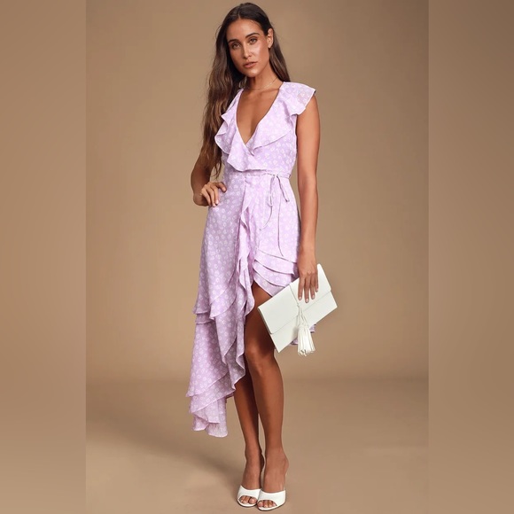 Lulus Dresses & Skirts - Lulu’s Dress Cornelia Lavender Floral Print Ruffled Wrap Midi Small